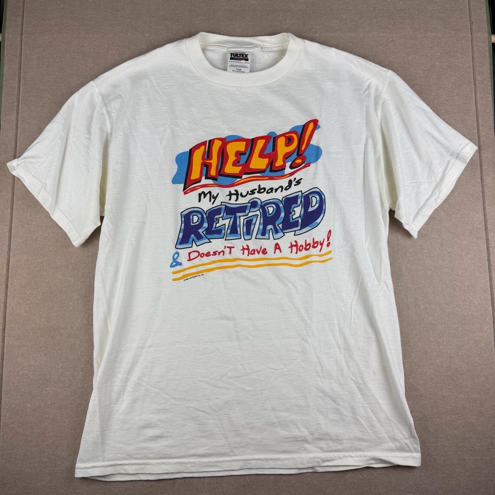 Vintage 1998 Retired Funny Shirt Mens L White Graphic Tultex Retired Statement